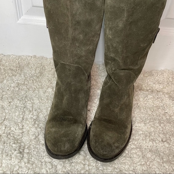 PEGABO Olive Green Suede Leather Over the Knee Boots 6 Made in Italy - Picture 6 of 11